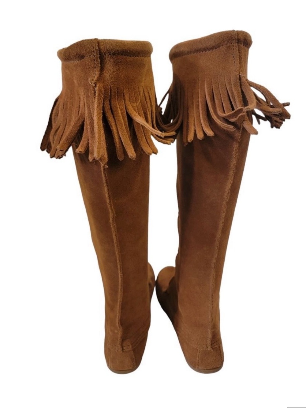 Minnetonka Chestnut Brown Suede Lace-Up Over-the-Knee Fringe Boots - Picture 6 of 10